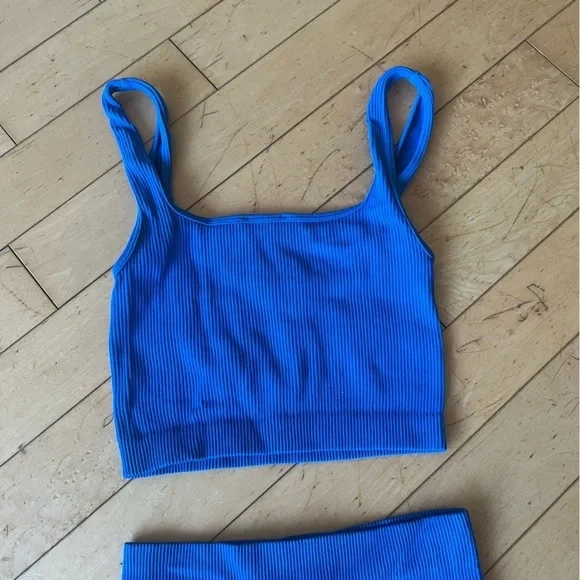 Zara Blue Ribbed Matching Workout Set - Picture 9 of 9